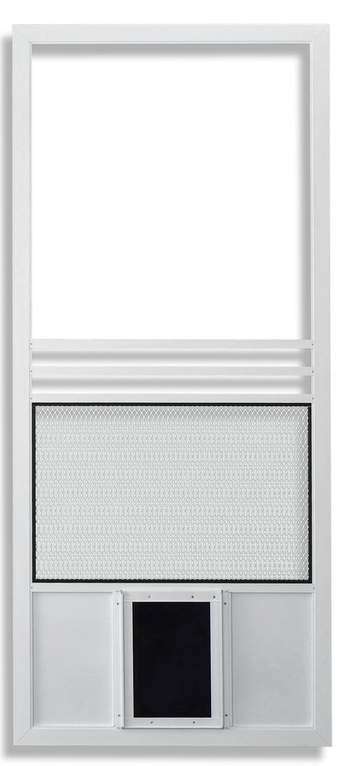 Tahoe swinging door screen with pet door